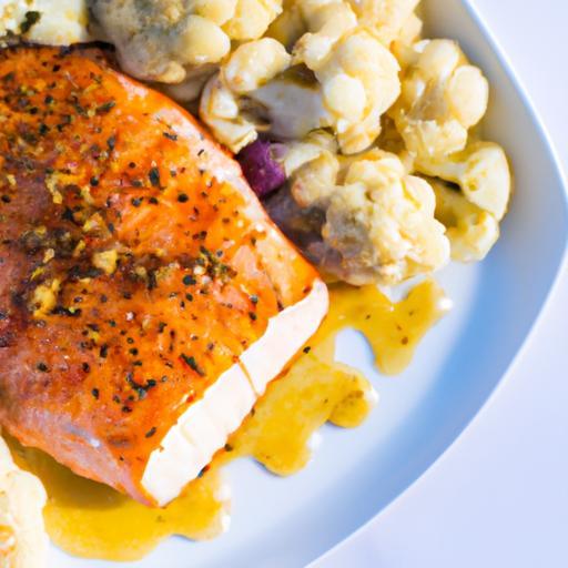 Golden Honey Mustard Salmon with Crispy Roasted Cauliflower