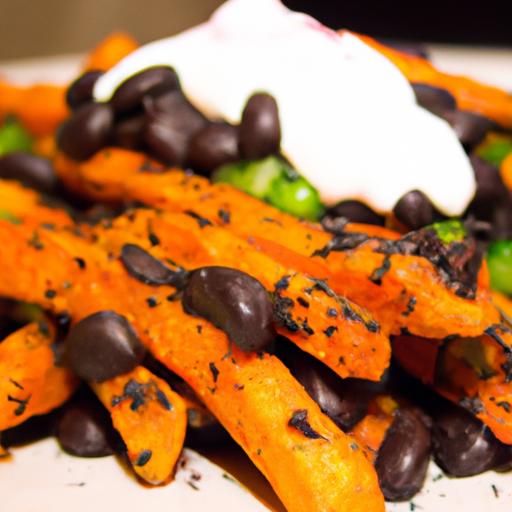 Loaded Sweet Potato Fries: Black Beans & Creamy Guac Twist