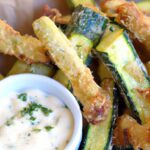 Crispy Baked Zucchini Fries with Creamy Vegan Ranch Dip