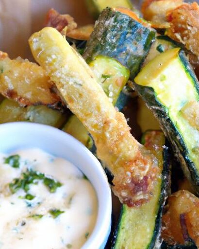 Crispy Baked Zucchini Fries with Creamy Vegan Ranch Dip