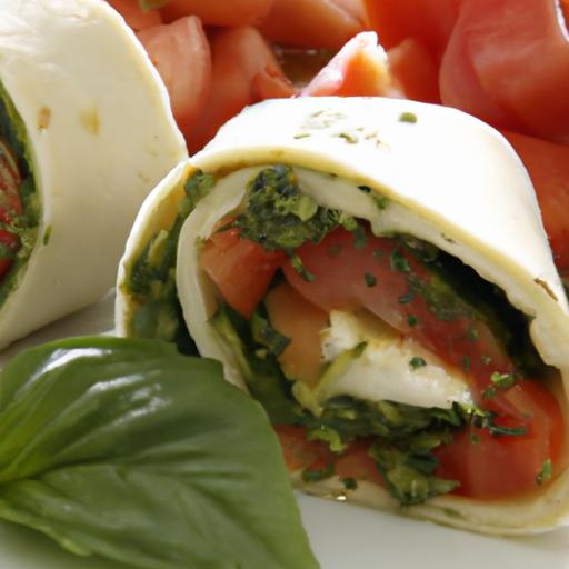 Fresh & Flavorful: Tomato Mozzarella Wrap with Zesty Pesto