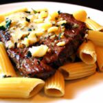 Savor Garlic Butter Steak Paired with Creamy Parmesan Rigatoni