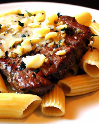 Savor Garlic Butter Steak Paired with Creamy Parmesan Rigatoni