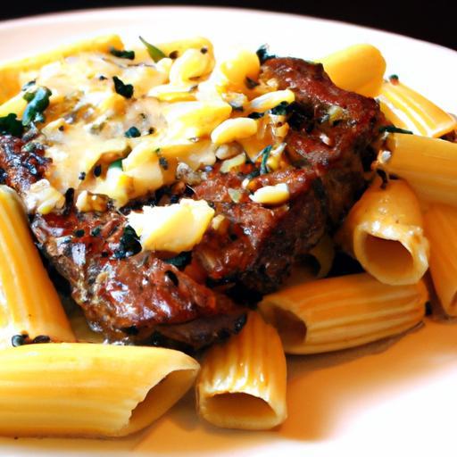 Savor Garlic Butter Steak Paired with Creamy Parmesan Rigatoni