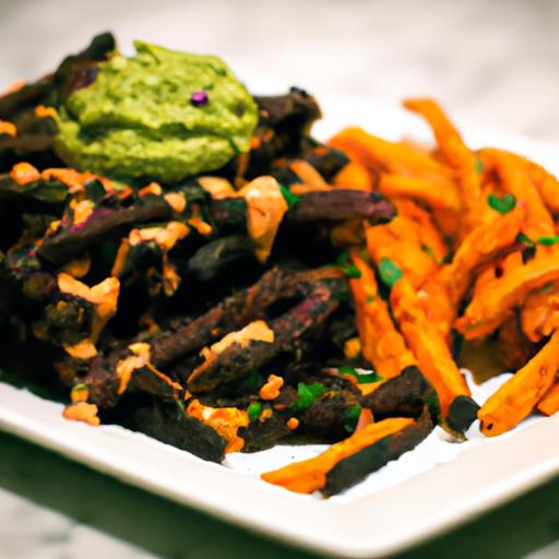 Loaded Sweet Potato Fries: Black Bean & Guacamole Delight