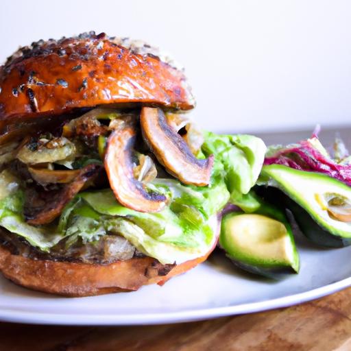 Hearty Mushroom & Lentil burger with Creamy Avocado Twist