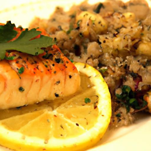 Zesty Baked Salmon paired with Lemon Garlic Quinoa Delight