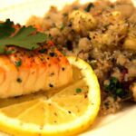 Zesty Baked Salmon paired with Lemon Garlic Quinoa Delight