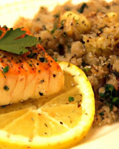 Zesty Baked Salmon paired with Lemon Garlic Quinoa Delight